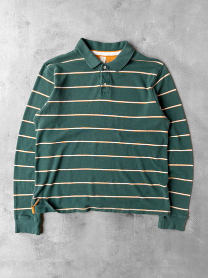 Striped Long Sleeved Polo Shirt Y2K - Large