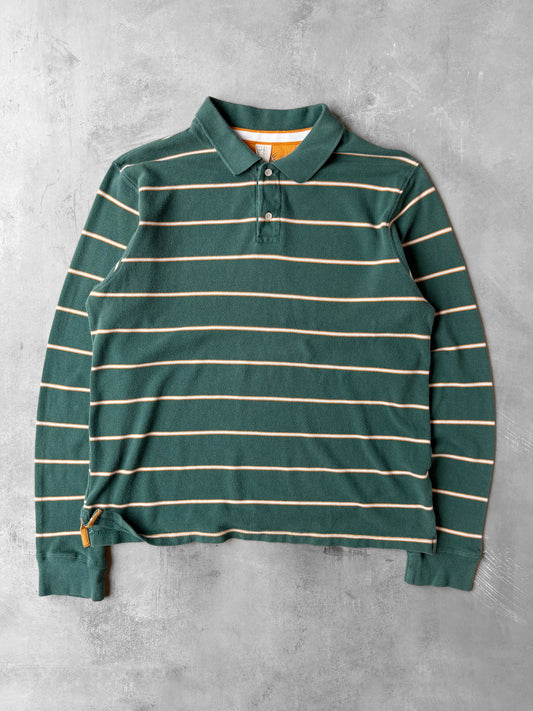 Striped Long Sleeved Polo Shirt Y2K - Large