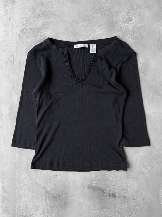 Embellished Black Top Y2K - Small