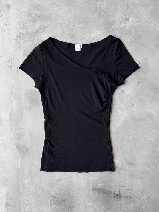 Fitted Black Mesh Top Y2K - Small