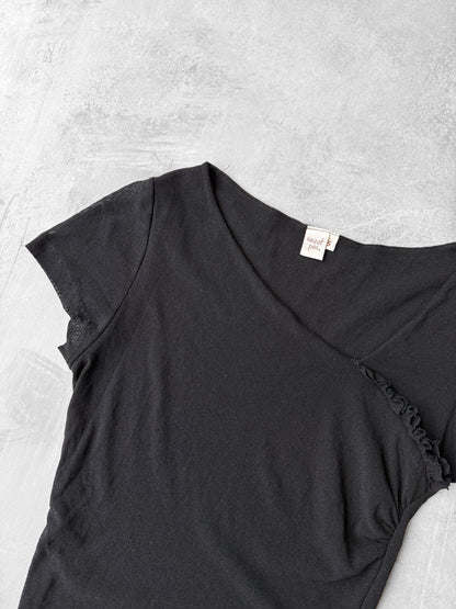 Fitted Black Mesh Top Y2K - Small