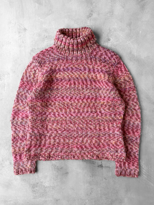Chunky Knit Pink Turtleneck Sweater 00's - XL