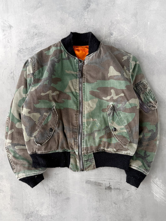 Reversible Camo Bomber Jacket 80's - Medium