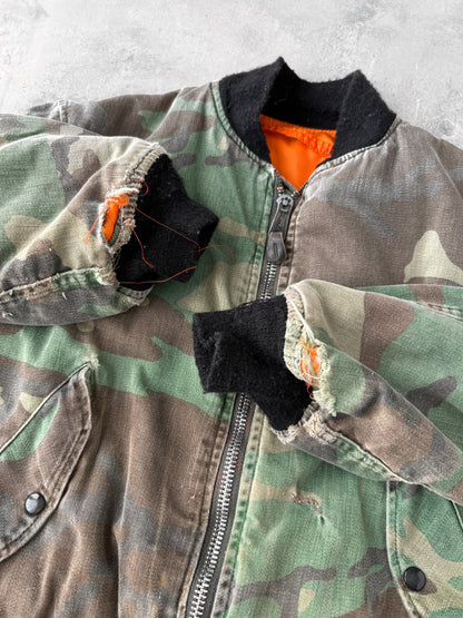 Reversible Camo Bomber Jacket 80's - Medium