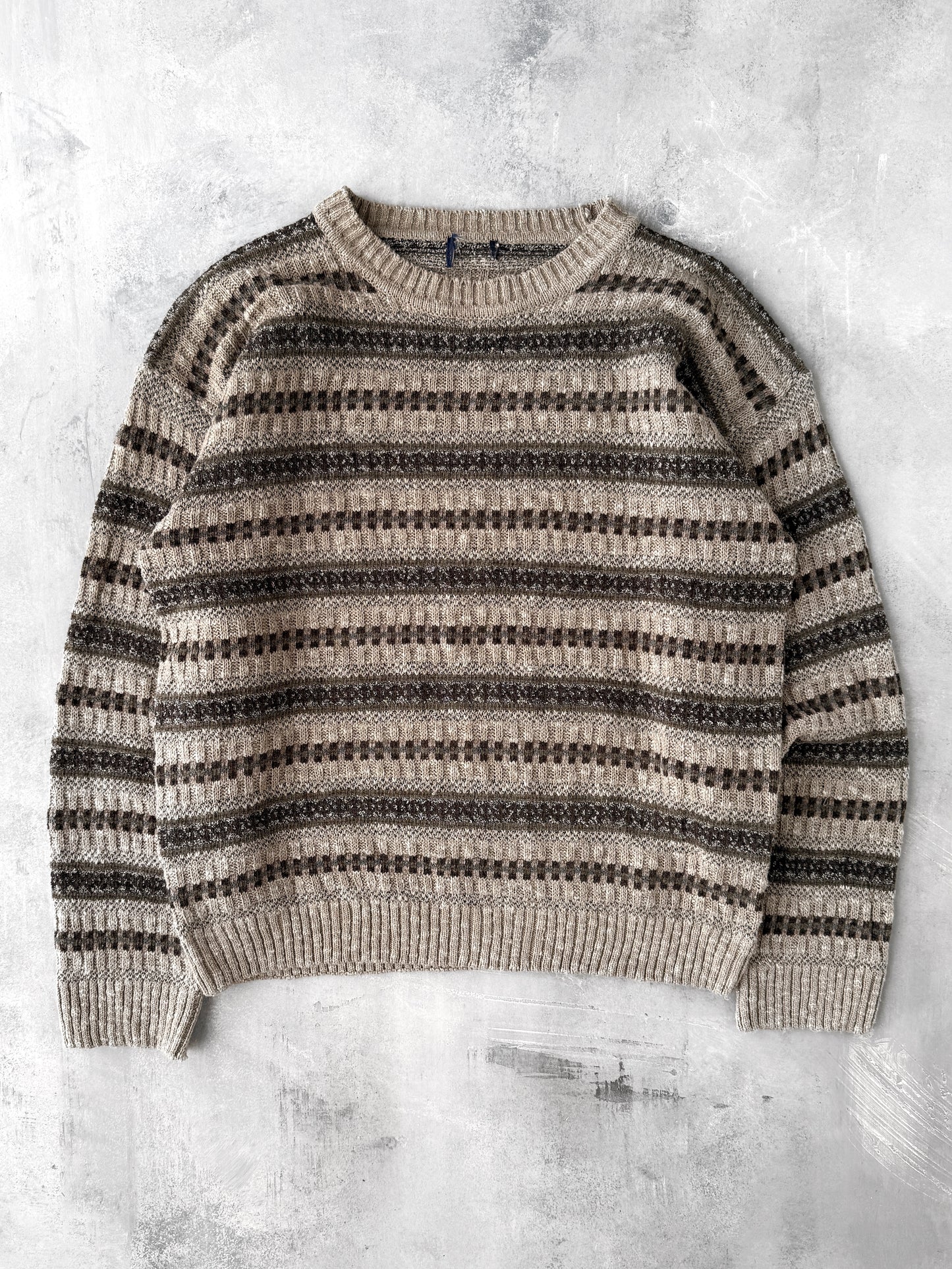 Neutral Tone Patterned Sweater Y2K - Medium