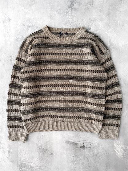 Neutral Tone Patterned Sweater Y2K - Medium