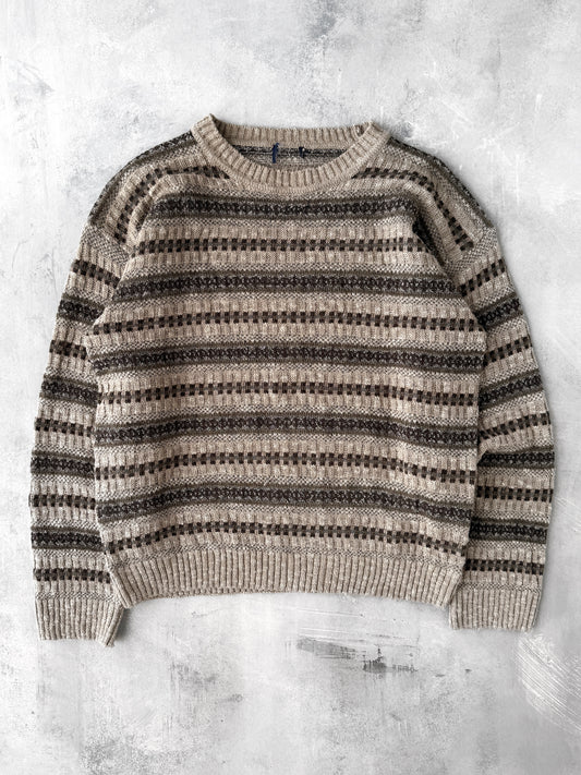 Neutral Tone Patterned Sweater Y2K - Medium