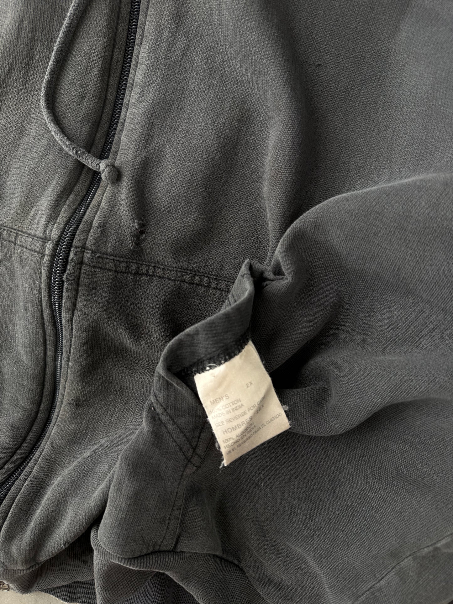 Distressed Full Zip Hoodie Y2K - XL