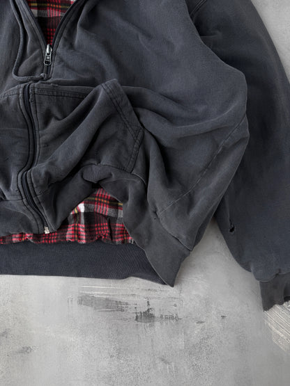 Distressed Full Zip Hoodie Y2K - XL