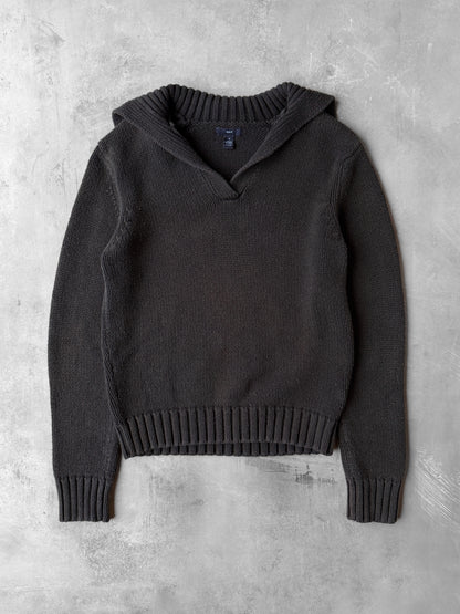 Collared Black Sweater Y2K - Medium