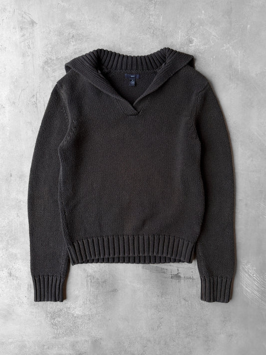 Collared Black Sweater Y2K - Medium