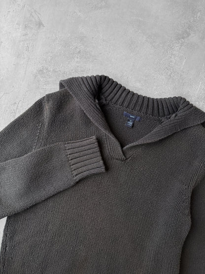 Collared Black Sweater Y2K - Medium