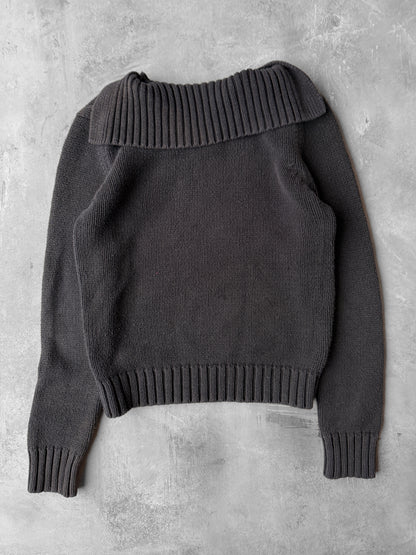 Collared Black Sweater Y2K - Medium
