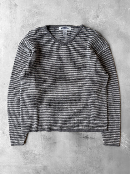 Striped V Neck Sweater Y2K - Medium