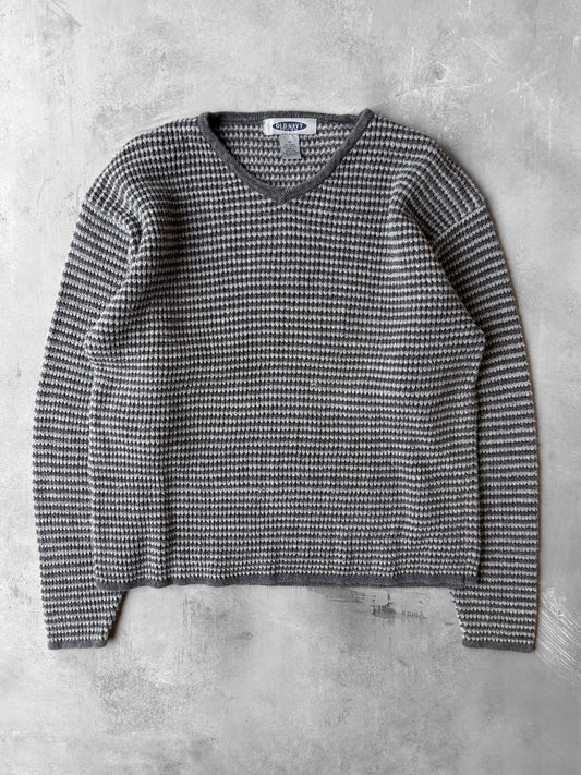 Striped V Neck Sweater Y2K - Medium