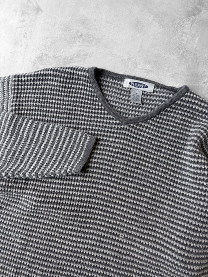 Striped V Neck Sweater Y2K - Medium