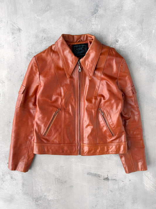Collared Leather Jacket Y2K - Small / Medium