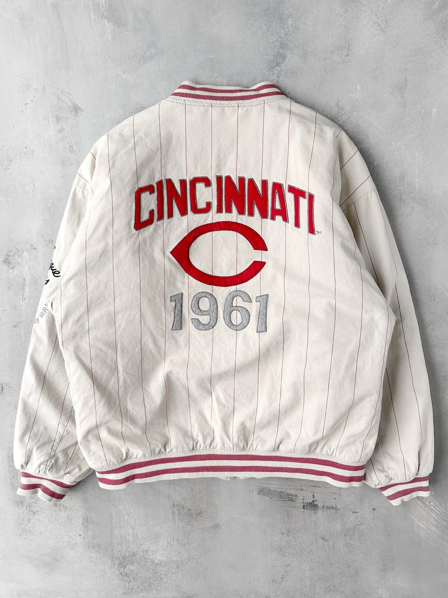 Cincinatti Reds Pinstriped Bomber Jacket Y2K - XL