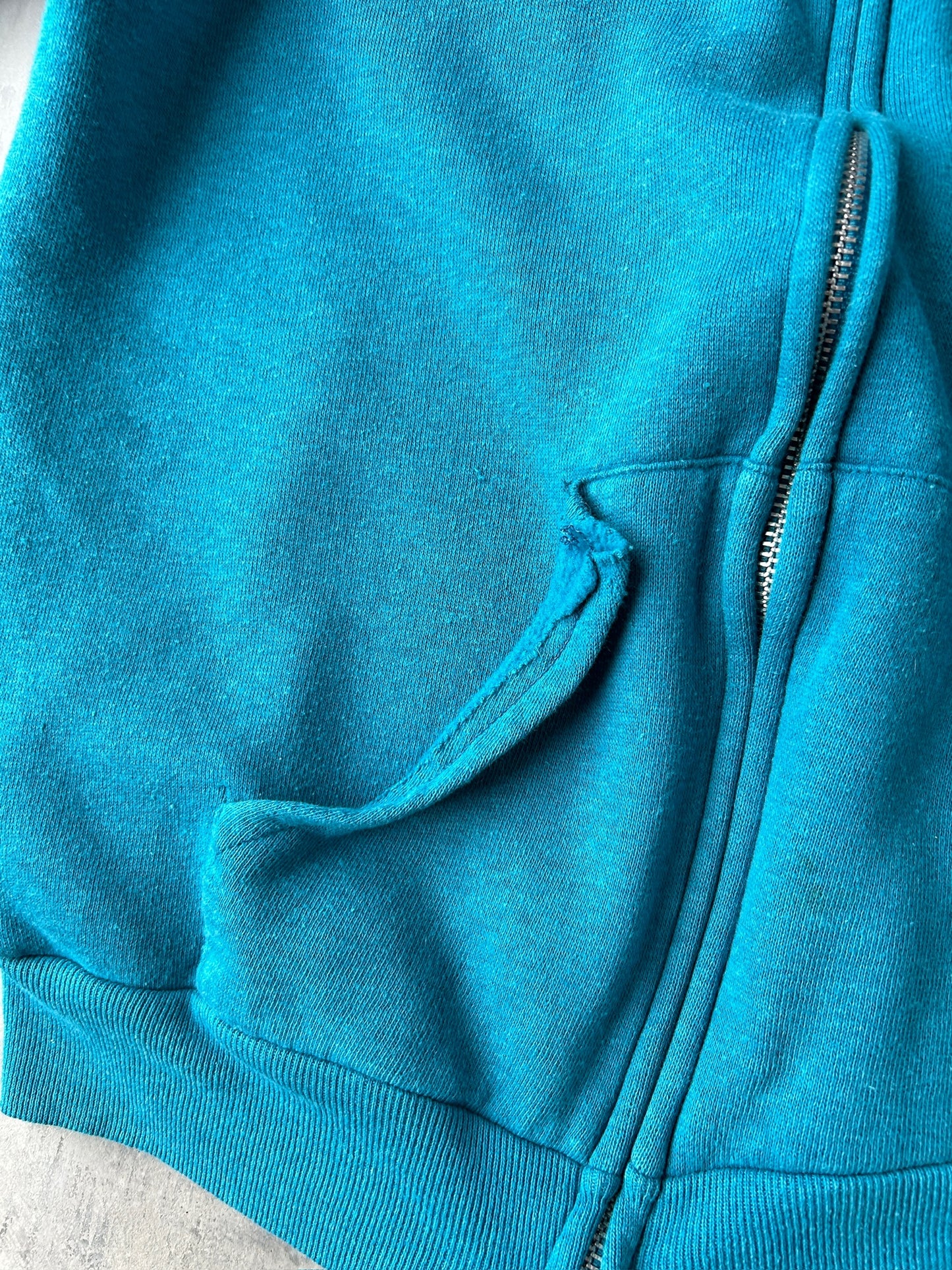 Aqua Blue Zippered Hoodie 80's - Medium