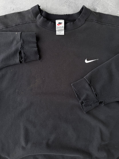Distressed Nike Essential Black Sweatshirt 90's - XL