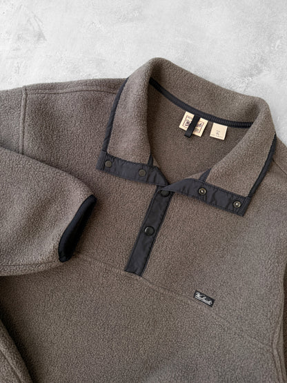 Brown T-Snap Fleece Pullover Y2K - XL