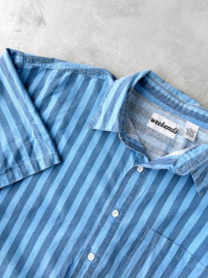 Blue Striped Shirt Y2K - Large