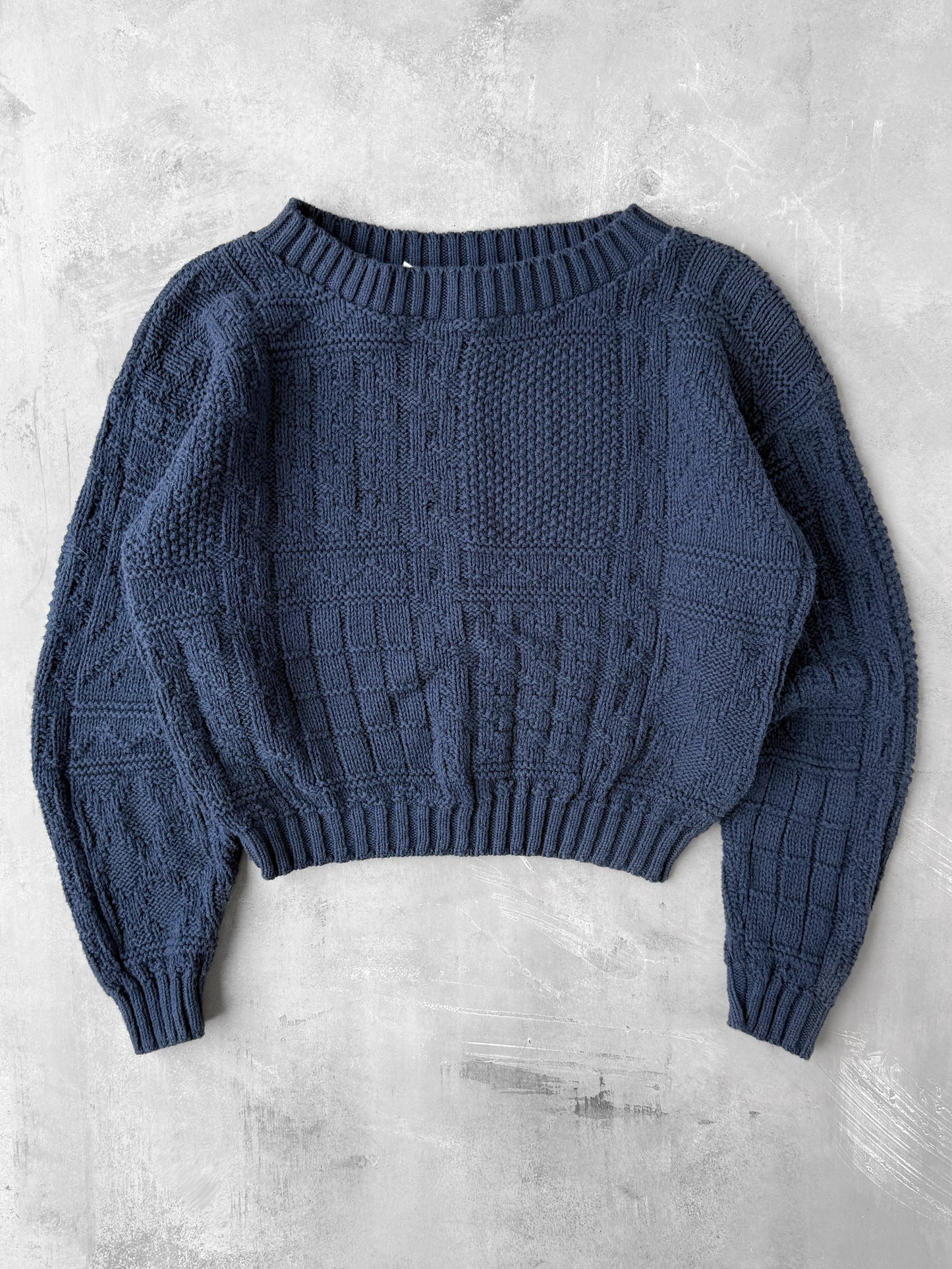 Navy Blue Textured Sweater 90's - Medium