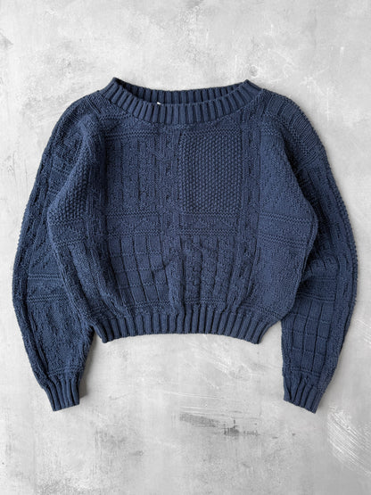 Navy Blue Textured Sweater 90's - Medium