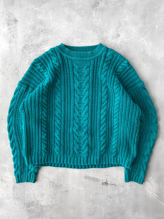 Teal Cable Knit Sweater 90's - Medium / Large