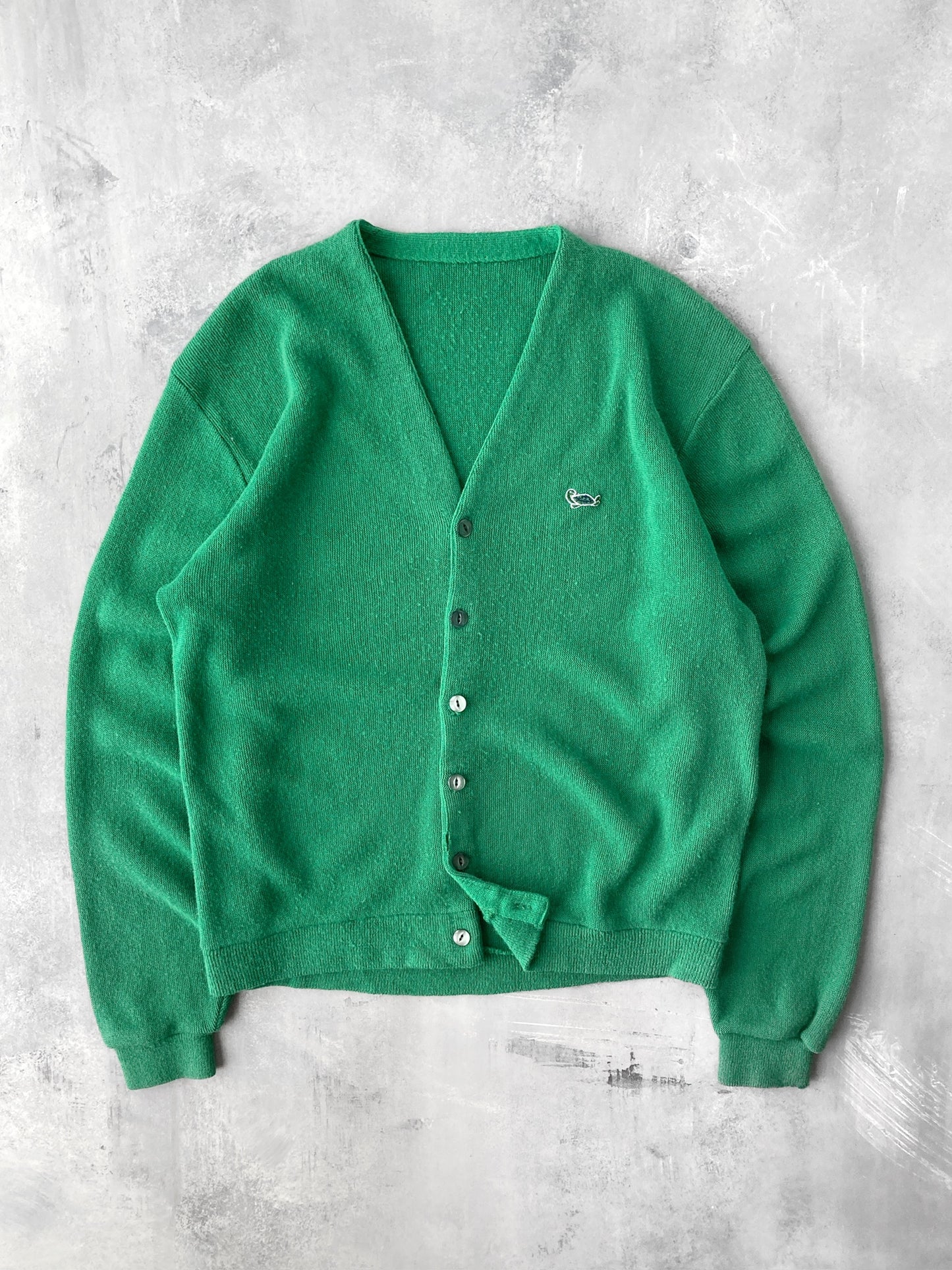 Green V-Neck Cardigan Sweater 70's - Medium / Large