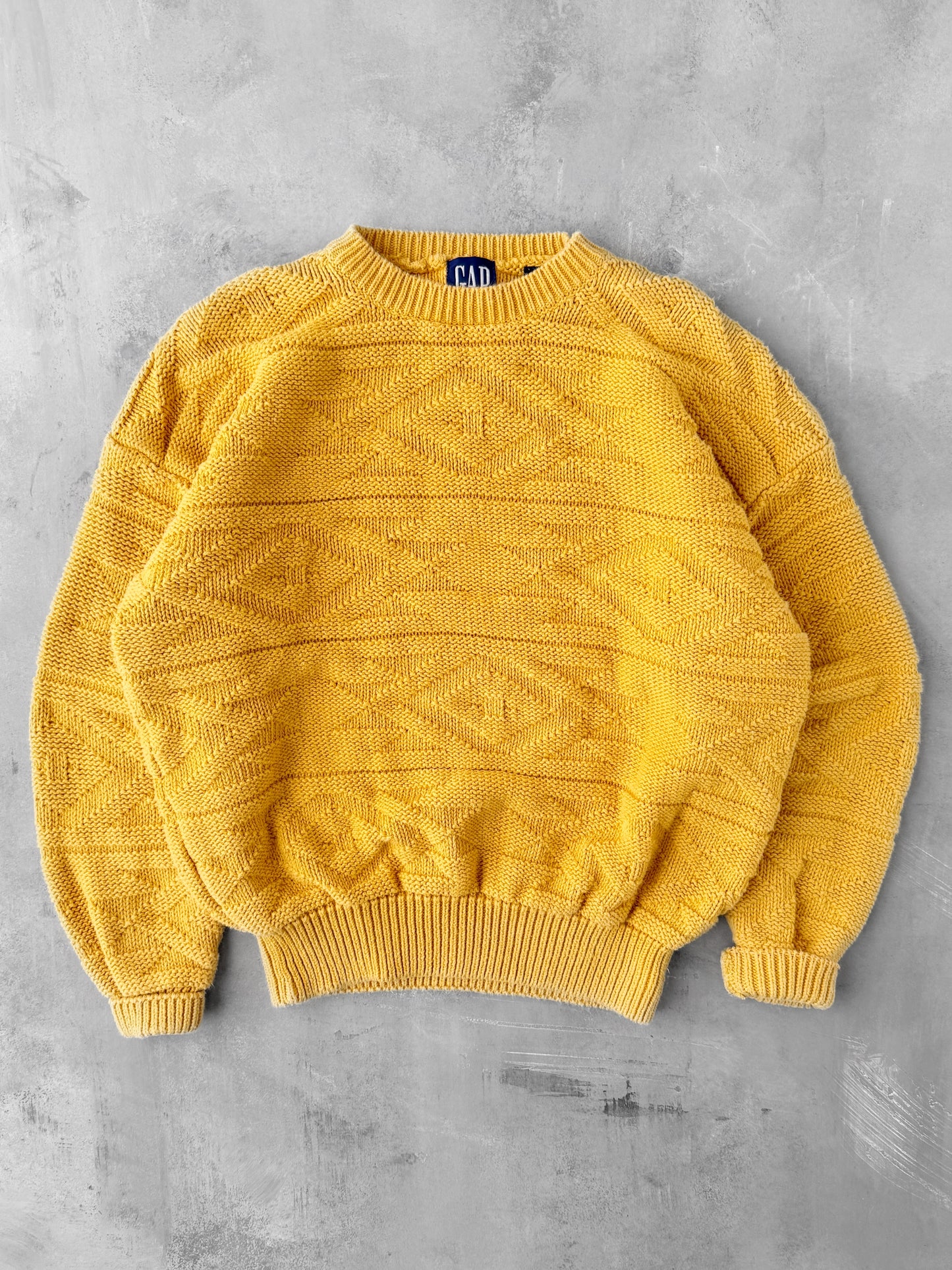 Mustard Yellow Textured Sweater Y2K - Large