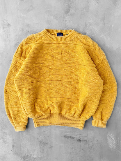 Mustard Yellow Textured Sweater Y2K - Large