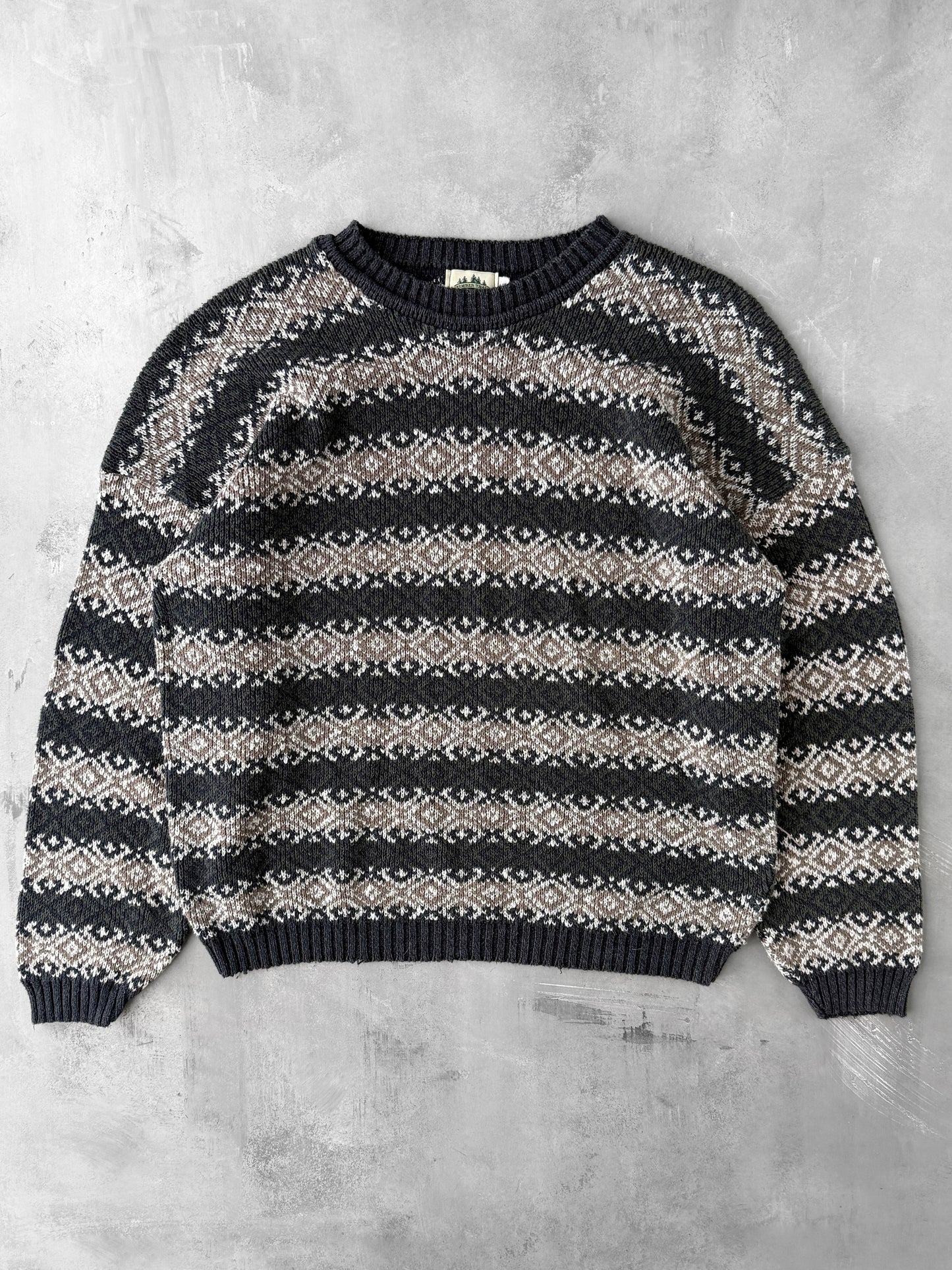 Earth Tones Patterned and Striped Sweater 90's - XXL