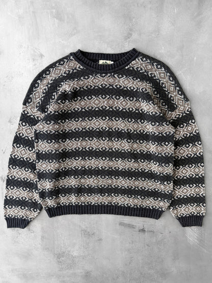 Earth Tones Patterned and Striped Sweater 90's - XXL