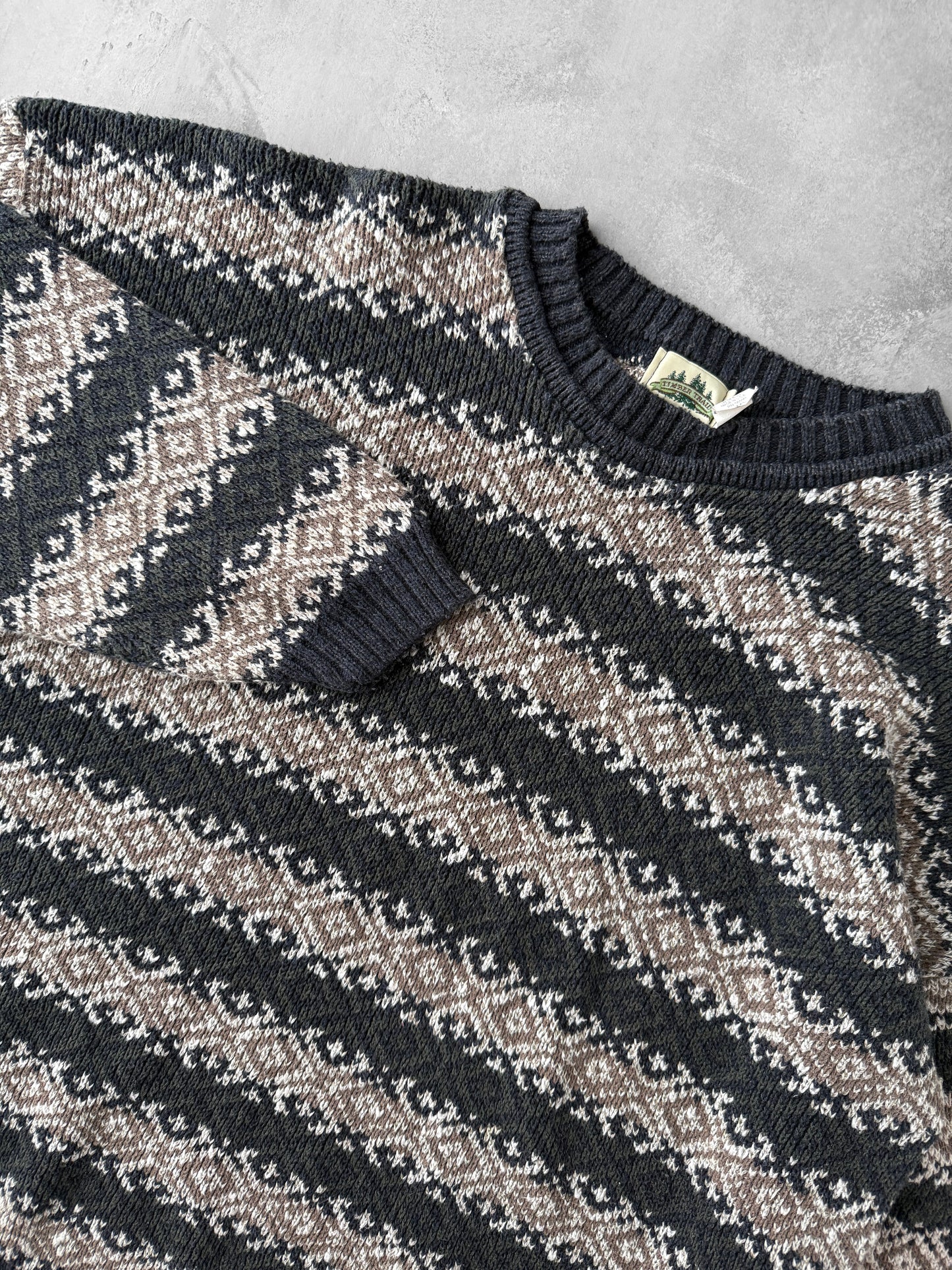Earth Tones Patterned and Striped Sweater 90's - XXL