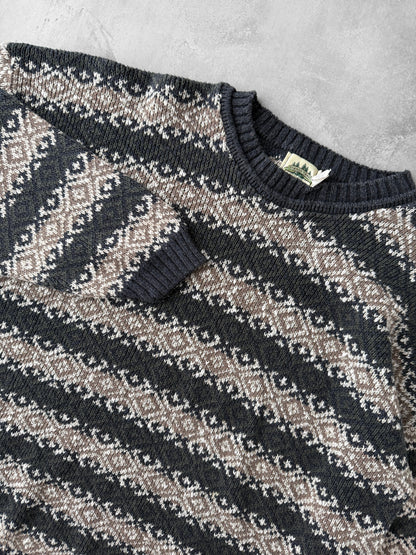 Earth Tones Patterned and Striped Sweater 90's - XXL