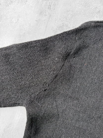 Black Alpaca V-Neck Cardigan 70's - Medium