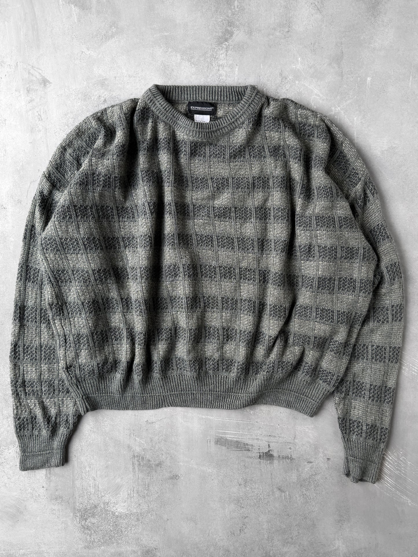 Gray Patterned Sweater Y2K - XL