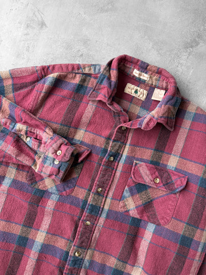 Raspberry Plaid Flannel Shirt 90's - Large