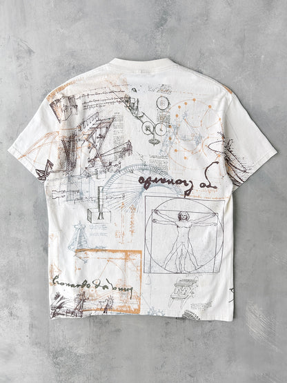 Leonardo Da Vinci Sketches AOP T-Shirt 90's - Large