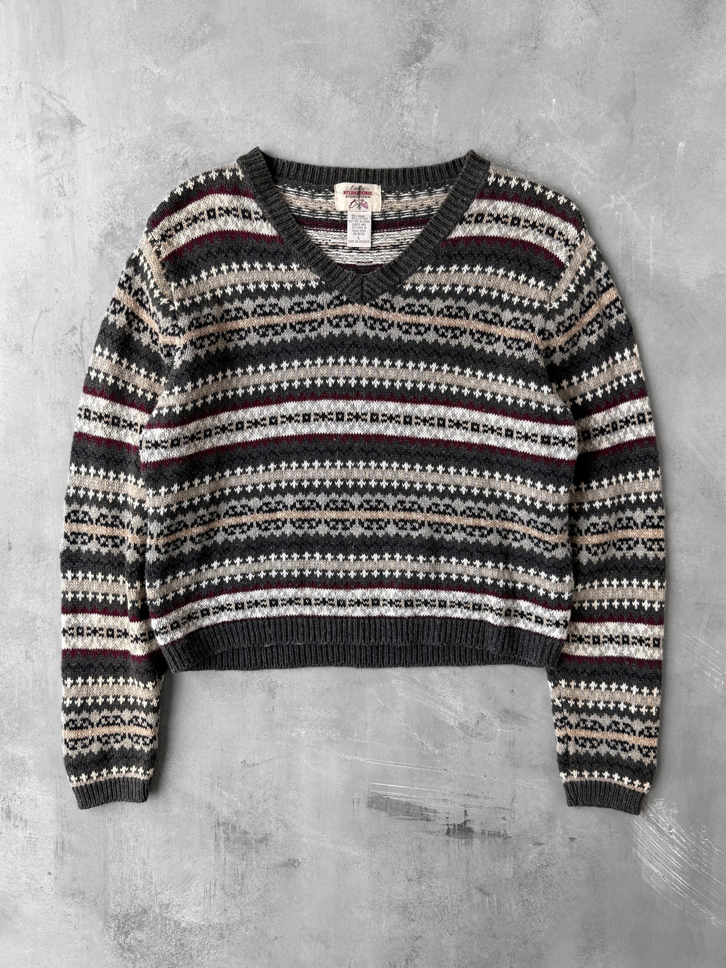 V-Neck Patterned Sweater Y2K - Large