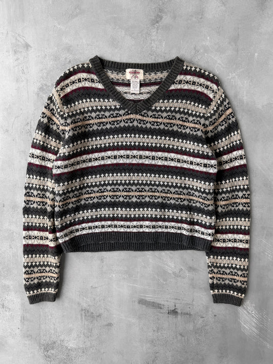 V-Neck Patterned Sweater Y2K - Large