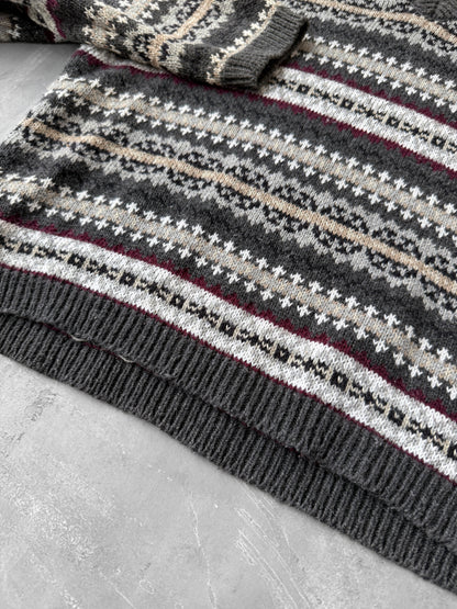 V-Neck Patterned Sweater Y2K - Large