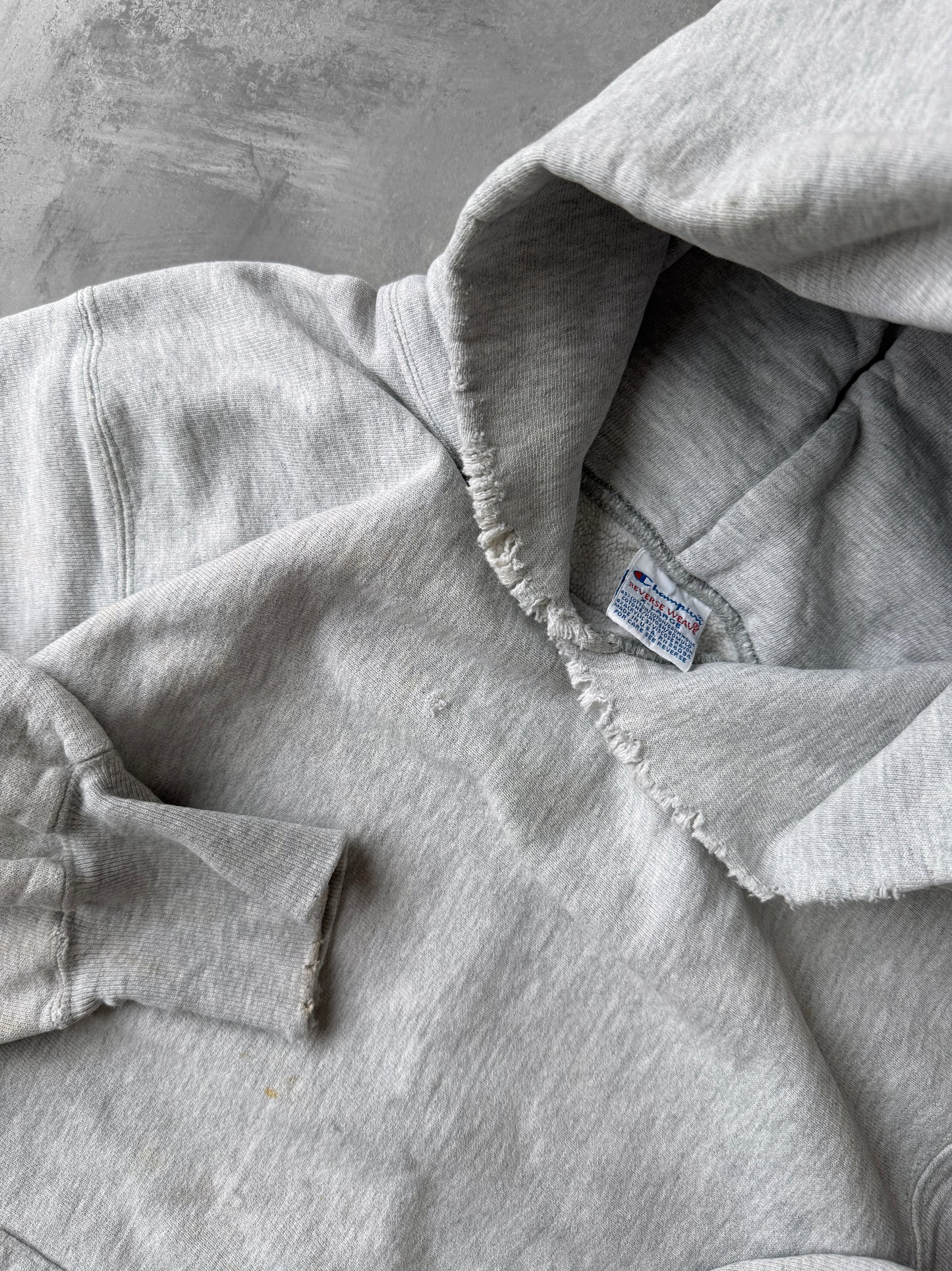 Heather Gray Champion Reverse Weave Hoodie 90's - XL