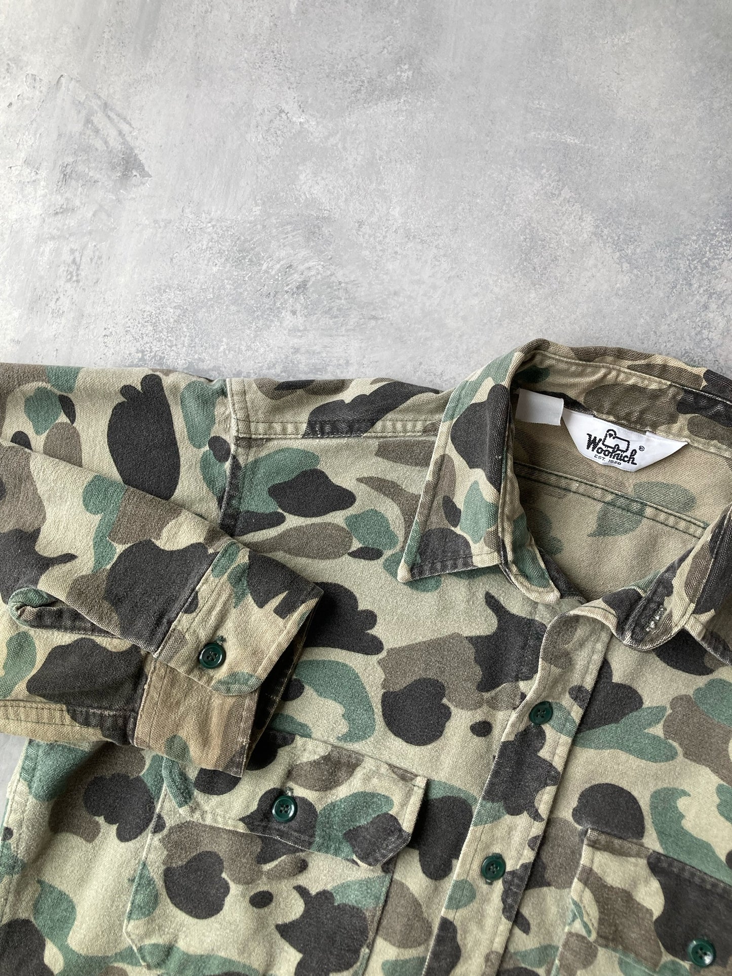 Camouflage Woolrich Chamois Shirt 80's - Medium / Large