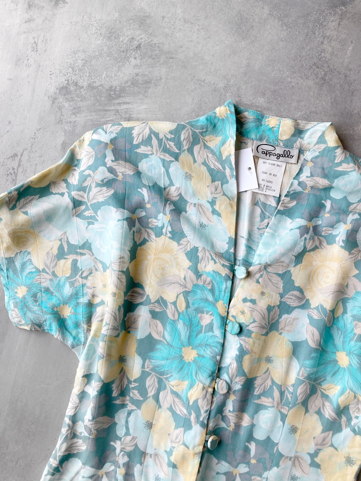 Structured Blue & Yellow Floral Blouse 80's - Small