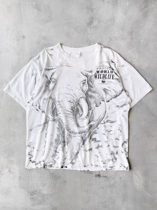 WWF Elephant All Over Print T-Shirt 80's - XL